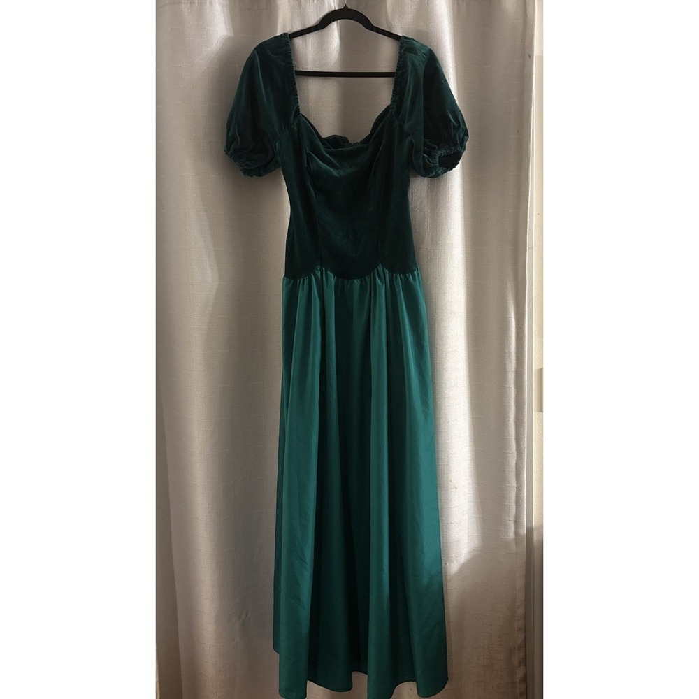 Vintage House of Bianchi Emerald Green Velvet & Taffeta Dress 80's Sweetheart